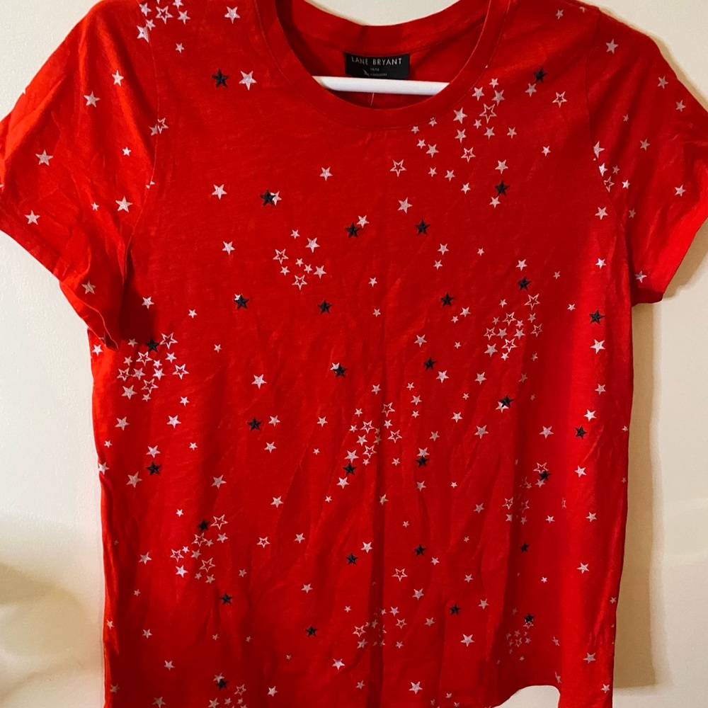 Lane Bryant T-Shirt Short Sleeve Red/Blue&Silver Stars 14/16 NWT